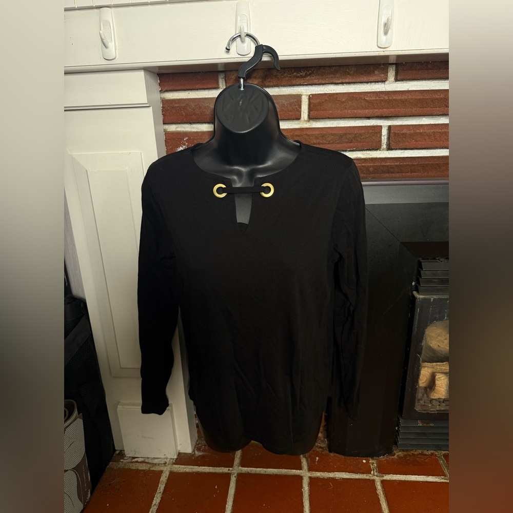 Michael Kors Size M Black Long Sleeve Top with Gold Details
